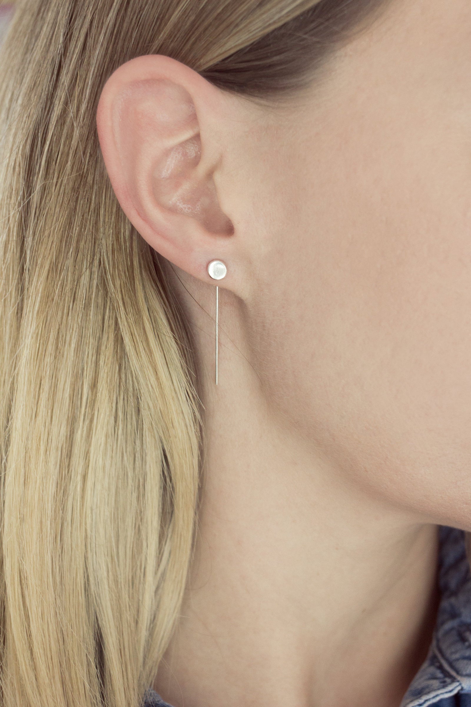 Sterling Disc Circle Ear Threads Earrings Fawn and Rose 