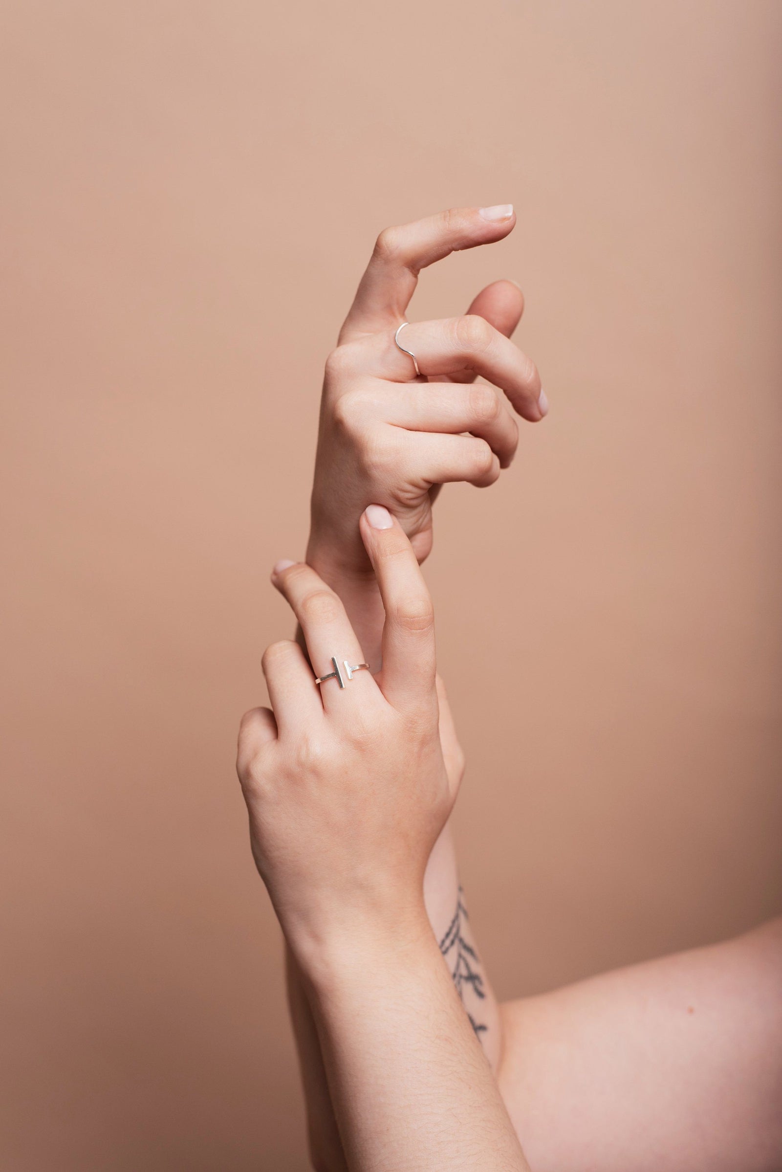 Eco Silver Curved Stacking Ring Ring Fawn and Rose 