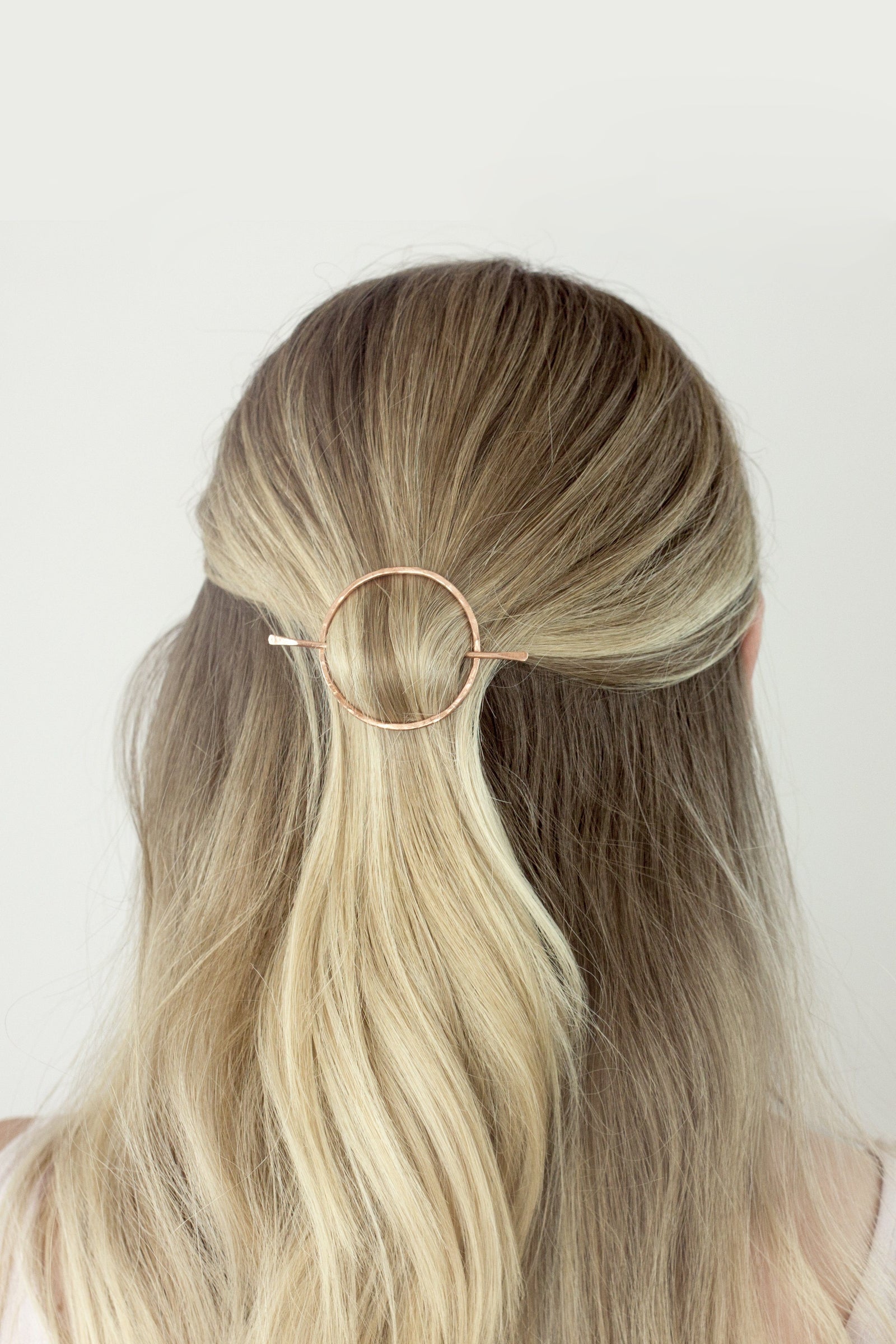 Small Hammered Circle Copper Hair Slide Hair Slide Fawn and Rose 