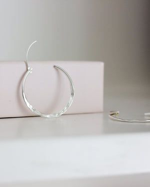 Sterling Silver Hammered Hoops Earrings Fawn and Rose 