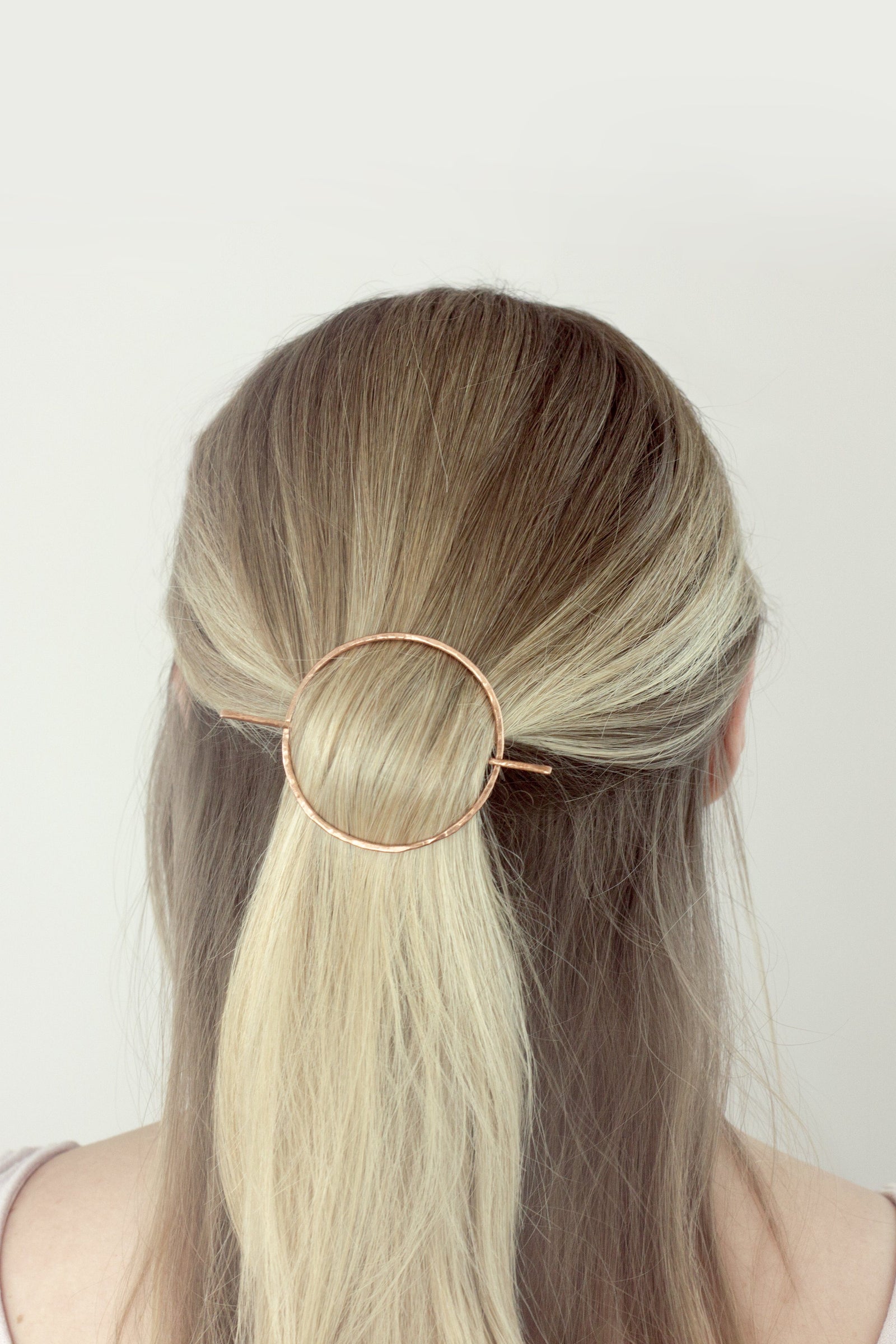 Large Hammered Circle Copper Hair Slide Hair Slide Fawn and Rose 