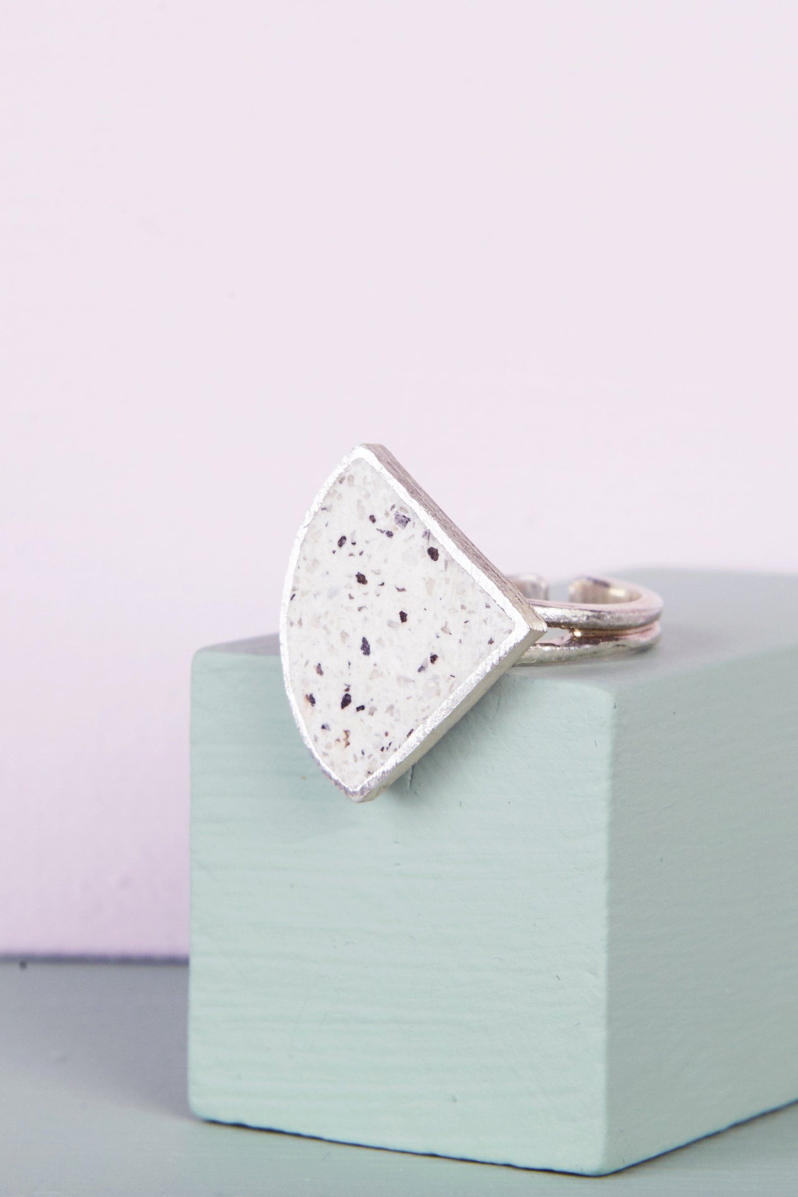 Sterling Silver + Jesmonite Quarter Circle Ring (White) Ring Fawn and Rose 