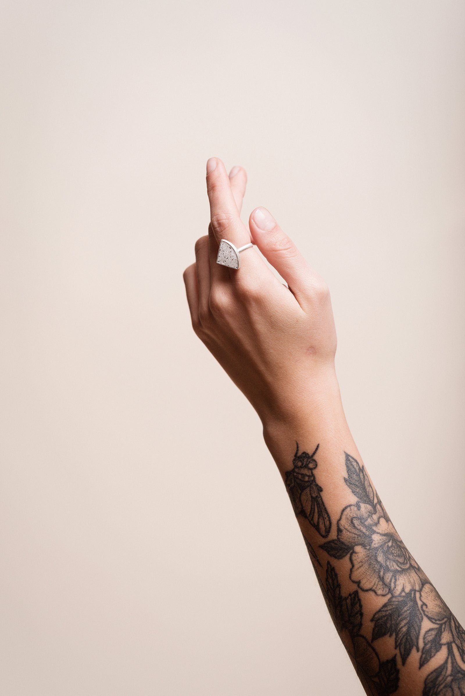 Sterling Silver + Jesmonite Quarter Circle Ring (White) Ring Fawn and Rose 